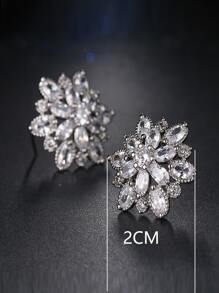 一对奢华向日葵双层水钻耳钉，时尚新娘铜质耳饰，优雅波西米亚雪花图案。情人节配饰 - 銀色 - 查看 2