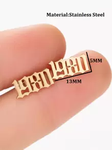 1对不锈钢字母和年份数字耳钉 - 金色 - 查看 2