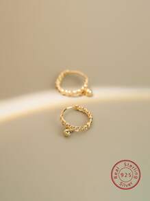 1pc Fashionable New Style S925 Sterling Silver Hoop & Stud Earrings For Women - Gold - View 2