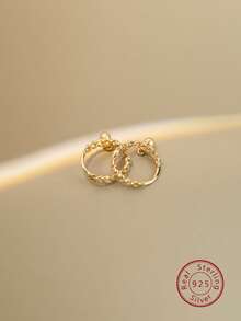 1pc Fashionable New Style S925 Sterling Silver Hoop & Stud Earrings For Women - Gold - View 3