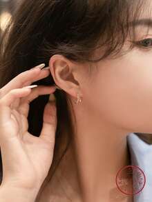 1pc Fashionable New Style S925 Sterling Silver Hoop & Stud Earrings For Women - Gold - View 4