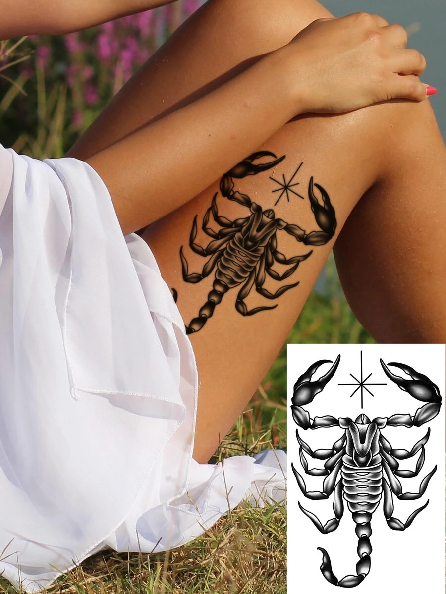 1 pieza Etiqueta engomada del tatuaje temporal negro escorpión & oscuro fiesta - Negro - Ver 1