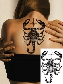 1 pieza Etiqueta engomada del tatuaje temporal negro escorpión & oscuro fiesta - Negro - Ver 2