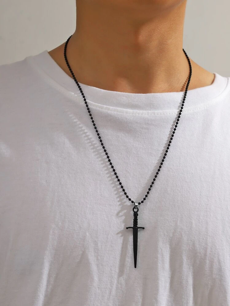 1pc Vintage Silver Alloy Sword Pendant Necklace For Men, Gothic