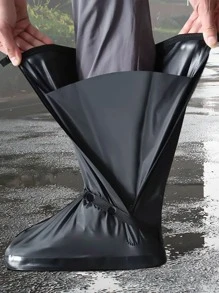 1pc Waterproof PVC Rain Boots Cover, Minimalist Solid Color Rain Boots Cover For Women, Outdoor - Black - View 7