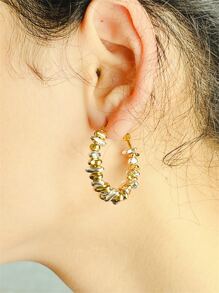 2pcs/set Bead Decor Hoop Earrings