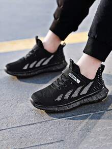 尼龍搭扣閉合運動鞋帶字母設計,舒服的和透氣 - 黑色 - 查看 3