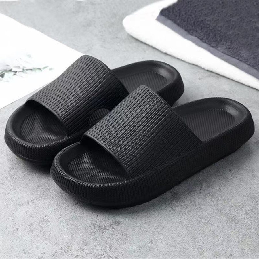Pantuflas de hombre para primavera a verano, pantuflas negras ligeras y de suela gruesa, pantuflas antideslizantes para playa y deporte al aire libre