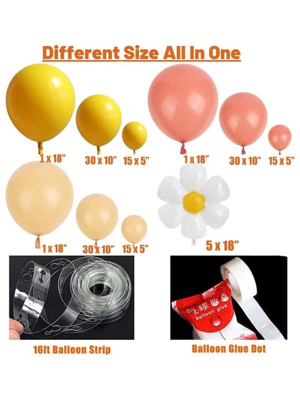 143pcs Daisy Shaped Balloon Garland Kit With Various Colors & Sizes Bohemian & Vintage Style