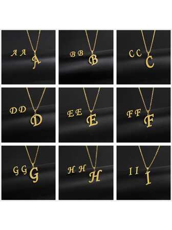 1set Minimalist Stainless Steel Letter Pendant Necklace & Stud Earrings Set
