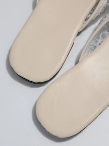 Silver Glitter Decor Pointed Toe Flat Mules - Silver - View 5
