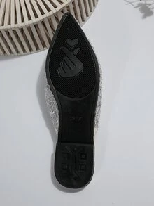 Silver Glitter Decor Pointed Toe Flat Mules - Silver - View 6