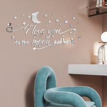 44 piezas con luna y estrella & inglés con letra Espejo Pegatinas de pared para habitación sala de estar dormitorio Decoración , autoadhesivo - Plateado - Ver 4