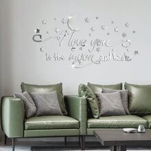 44 piezas con luna y estrella & inglés con letra Espejo Pegatinas de pared para habitación sala de estar dormitorio Decoración , autoadhesivo - Plateado - Ver 5