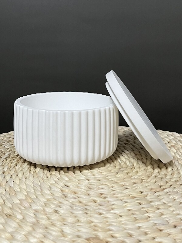Molde de Silicone Redondo Listrado com Tampa DIY para Feitura de Vaso, Vaso de Flores, Gesso