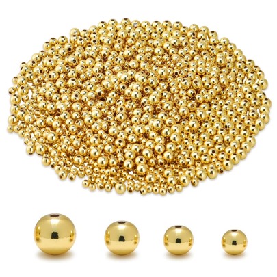 200 peças de contas espaçadoras de plástico de 4/6/8 mm para fabricação de pulseiras, contas redondas para pulseiras, pequenas bolas de contas douradas para pulseiras, colares, joias artesanais em massa