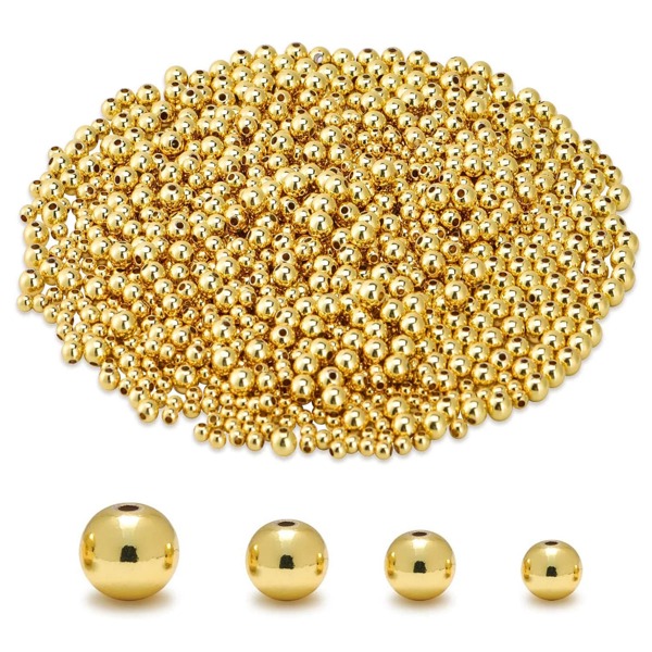 200 piezas de 4/6/8 mm Cuentas espaciadoras de plástico para hacer joyas y pulseras, cuentas redondas para pulseras, cuentas pequeñas de oro relleno a granel para pulseras, collares y manualidades