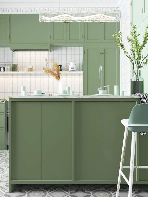 1 Rollen matt Grün Rein Farbe Tapete , selbstklebend , abnehmbar , & Mattiert texturiert & Vinyl Beschichtung für Regal , Wand , Schublade und