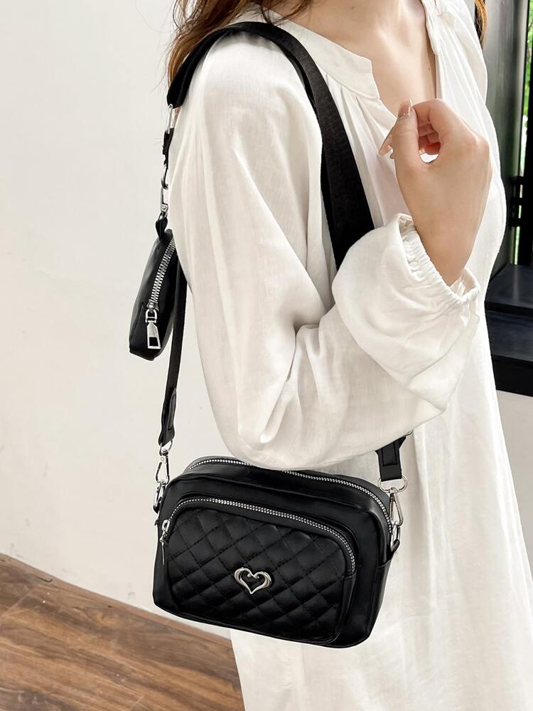 2pcs Mini Fashionable Solid Colored Embroidery Crossbody Bags For Women,Casual,School Bag Set,Portable,Classic Casual,Business Casual,For Teen Girls Women College Students,White-Collar Workers,College,Perfect For Office,Elementary School, School Bag With Pouch For Women