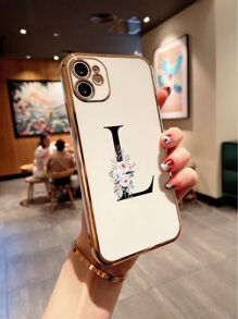 1 件简约字母印花激光雕刻保护壳，带电镀边缘，兼容 iPhone - 彩色 - 查看 2