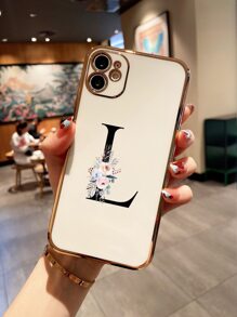 1 件简约字母印花激光雕刻保护壳，带电镀边缘，兼容 iPhone - 彩色 - 查看 1