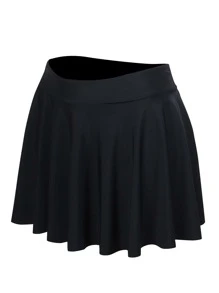 Solid High Waist Bikini Skirt Summer - Black - View 2