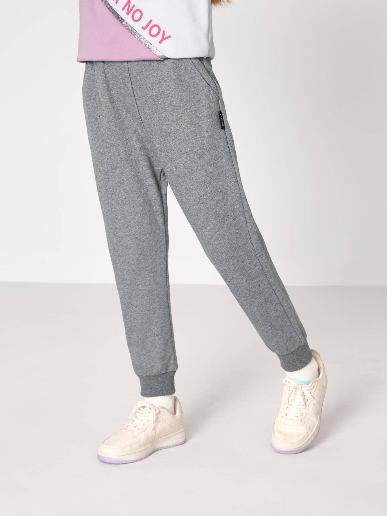 Balabala Tween Girl Rắn Túi Nghiêng Đàn Hồi Quần Bó Sát Thoải Mái Và Thoáng Khí Thích Hợp Cho Mùa Thu - Xám - Xem 1