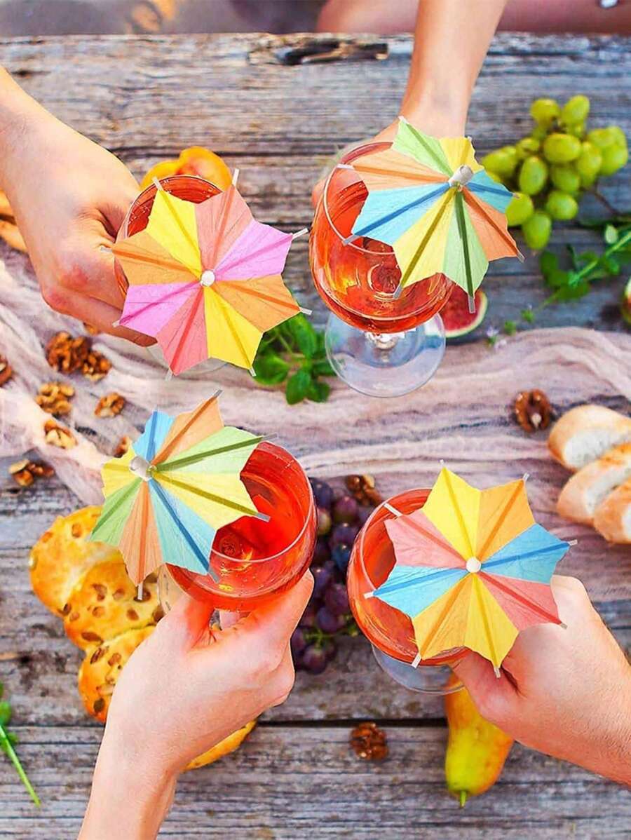 50Pcs Drink Umbrella Cocktail Pick 3 Type Hawaiian Tropical 4 Inch