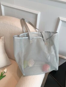 極簡網紗購物袋雙把手灰色 - 灰色 - 查看 1