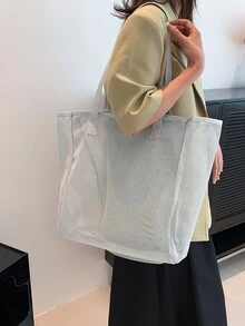 極簡網紗購物袋雙把手灰色 - 灰色 - 查看 3