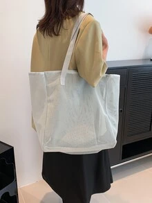 極簡網紗購物袋雙把手灰色 - 灰色 - 查看 4