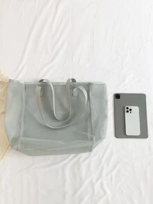 極簡網紗購物袋雙把手灰色 - 灰色 - 查看 6