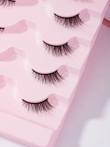 5 对半睫毛，仿貂皮睫毛，透明茎，可重复使用自然蓬松假睫毛延长 - 黑色 - 查看 3