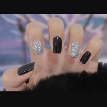 全貼式指甲油貼紙,1片14個貼紙自粘凝膠指甲包裹,防水耐久3d時尚指甲膜diy指甲藝術裝飾,適用於女士家庭慶典舞會假期旅行快速美甲,黑色晶亮銀色配有指甲文件 - 黑與白 - 查看 3