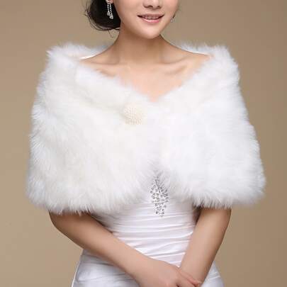 1 pieza Chal de peluche elegante de unicolor para boda, Halloween, ropa de otoño cálida para mujer