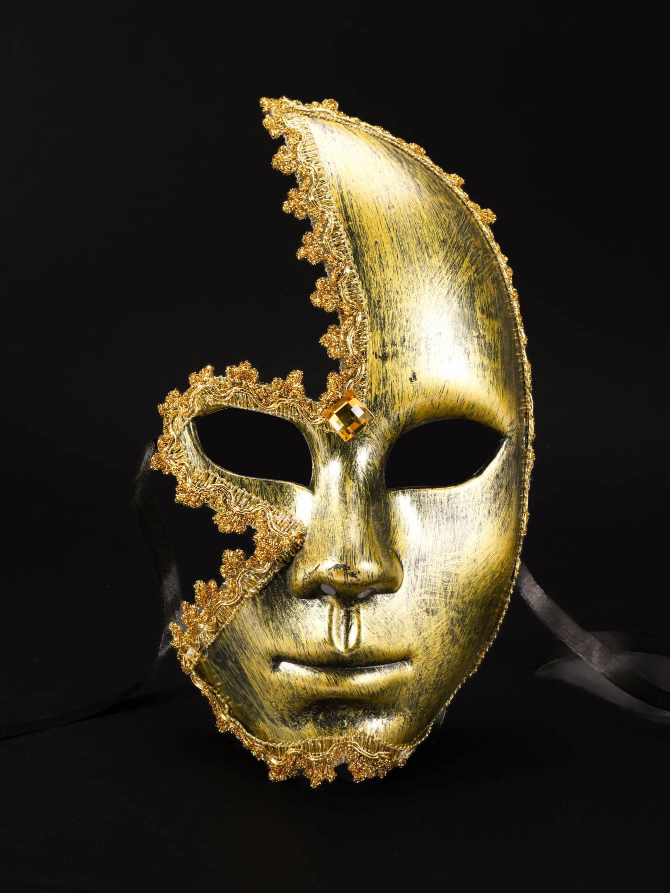 Pantalla facial para fiesta de disfraces , estilo antiguo oro/plata con diamante de imitación escudo , unisex - Dorado - Ver 1