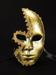 Pantalla facial para fiesta de disfraces , estilo antiguo oro/plata con diamante de imitación escudo , unisex - Dorado - Ver 2
