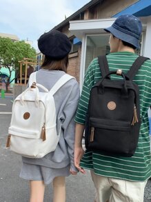 輕便商務休閒大容量經典背包字母貼花裝飾，單肩包背包書包適合旅行、學院、學校、戶外、運動適合青少年女大學生、菜鳥和白領，非常適合辦公室、學院、工作、商務、通勤, 戶外, 旅行, 郊遊 - 黑色 - 查看 7