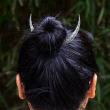 1 Miếng 3D Điêu khắc Hoa Mặt trăng Tóc Nĩa Tóc Gậy Đồ trang trí Đối với phụ nữ Cô gái Món quà độc đáo - Màu Bạc Cổ - Xem 2