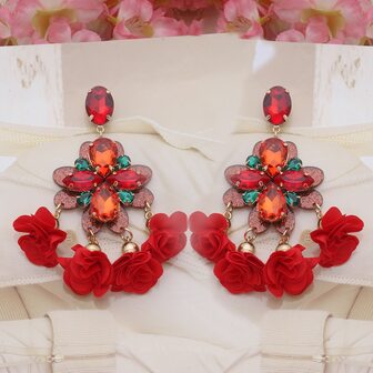 1雙時尚玻璃花朵裝飾長款吊墜耳環適合女士