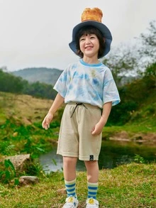 Balabala Chico joven Shorts unicolor con bolsillo con solapa de cintura con cordón - Caqui - Ver 5