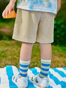 Balabala Chico joven Shorts unicolor con bolsillo con solapa de cintura con cordón - Caqui - Ver 2