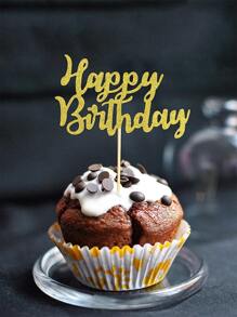 12 件金色闪光生日快乐纸杯蛋糕装饰蛋糕食物水果签适用于庆祝生日派对装饰用品、圣诞节 - 金色 - 查看 3