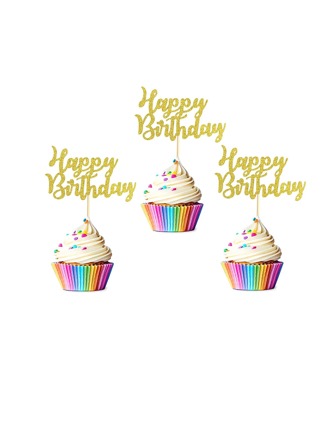 12pcs Gold Glitter Happy Birthday Cupcake Toppers Cake Food Fruit Picks For Celebrating Birthday Party Decoration Supplies,Christmas