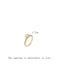 1 Pieza Anillo Ajustable De Diseño De Círculo Simple Y Liso Con Incrustaciones De Circonia - Amarillo Oro - Ver 6