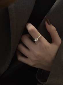 1 Pieza Anillo Ajustable De Diseño De Círculo Simple Y Liso Con Incrustaciones De Circonia - Amarillo Oro - Ver 5