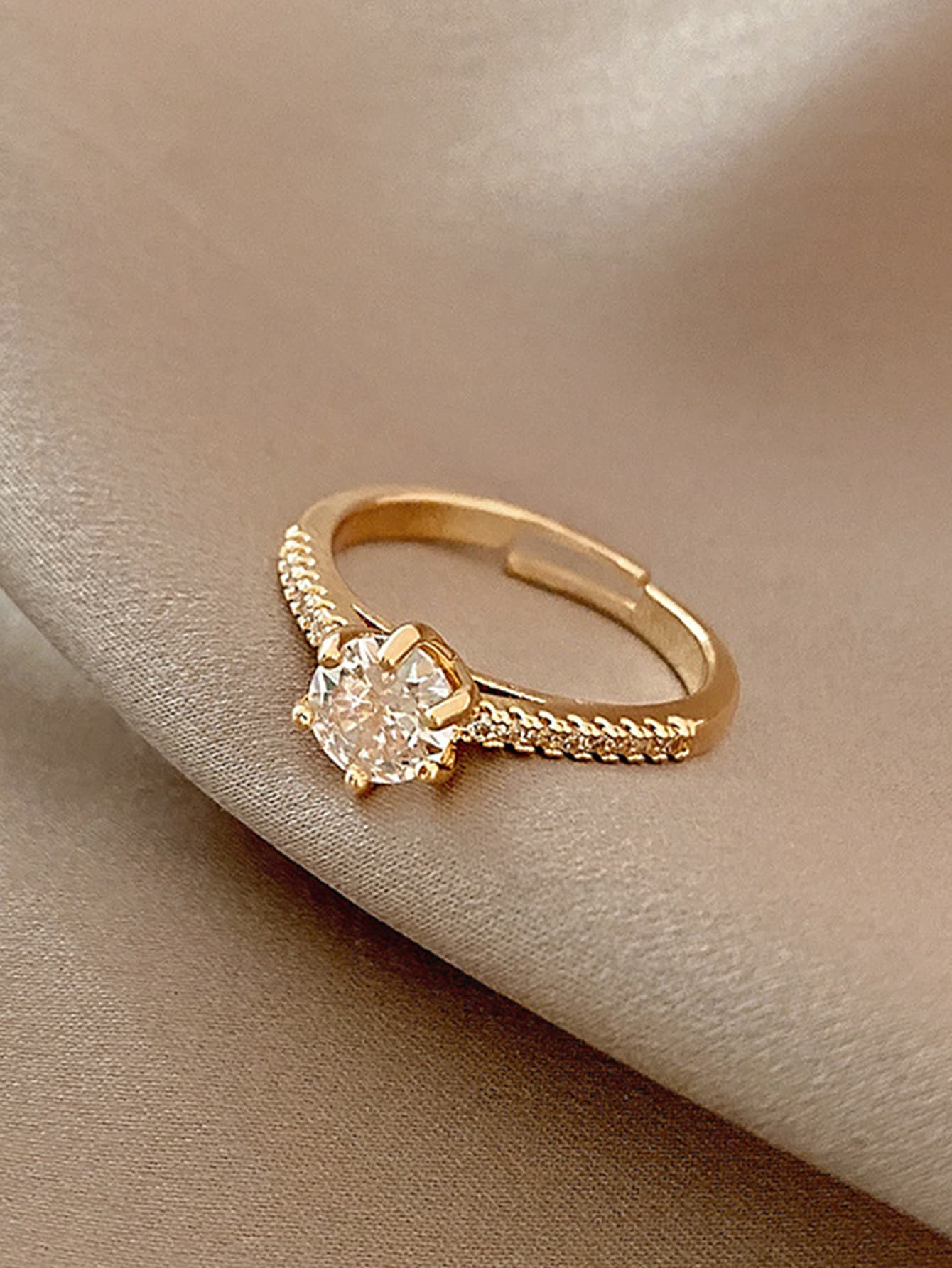 1 Pieza Anillo Ajustable De Diseño De Círculo Simple Y Liso Con Incrustaciones De Circonia - Amarillo Oro - Ver 1