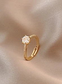 1 Pieza Anillo Ajustable De Diseño De Círculo Simple Y Liso Con Incrustaciones De Circonia - Amarillo Oro - Ver 2