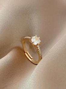 1 Pieza Anillo Ajustable De Diseño De Círculo Simple Y Liso Con Incrustaciones De Circonia - Amarillo Oro - Ver 3