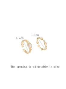 2 piezas Conjunto de anillos midi de alta gama con piedras de ojo de gato - Amarillo Oro - Ver 5